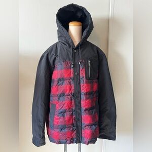 Pendleton Mens XLRed & Blk Buffalo Plaid Hooded Duck Down Water Resistant Jacket